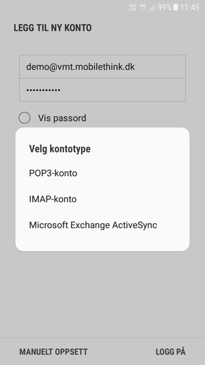 Velg POP3-konto eller IMAP-konto