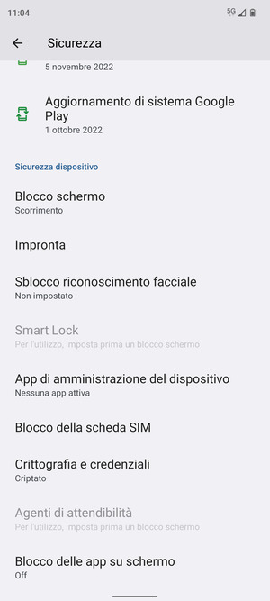 Per cambiare il PIN della scheda SIM, scorri e seleziona Blocco della scheda SIM