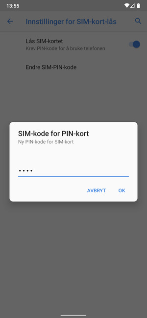 Skriv inn Ny PIN-kode for SIM-kort og velg OK