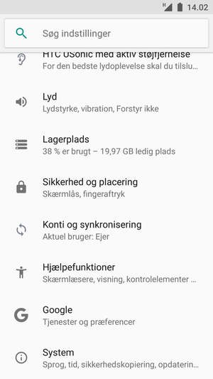 Scroll til og vælg Sikkerhed og placering