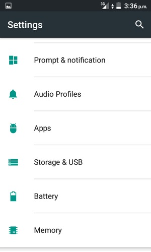 Scroll to and select Battery