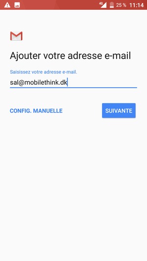 Saisissez votre adresse e-mail et sélectionnez CONFIG. MANUELLE