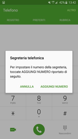 Se la segreteria telefonica non è configurata, seleziona AGGIUNGI NUMERO