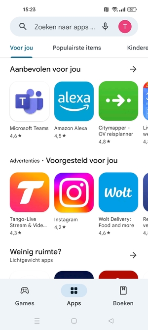 Selecteer de zoekbalk