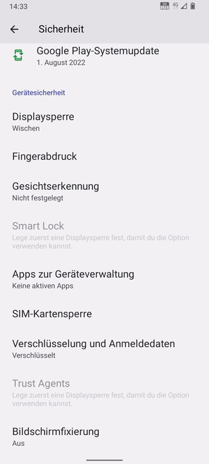 Um die PIN für die SIM-Karte zu wechseln, scrollen Sie und wählen Sie SIM-Kartensperre