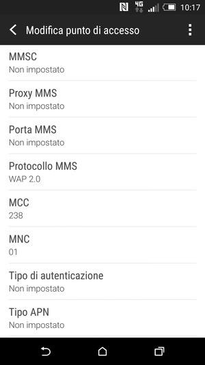 Scorri verso il basso e inserisci le informazioni degli MMS