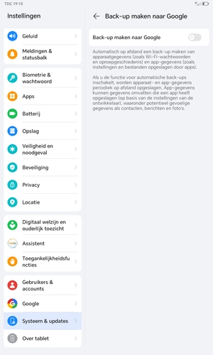 Schakel Back-up maken naar Google in