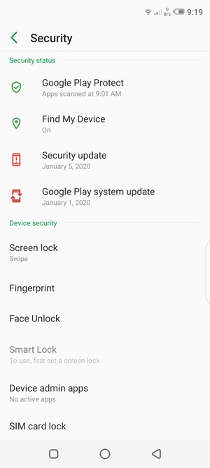 Scroll to and select SIM card lock