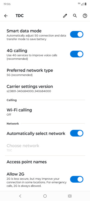 Scroll to and select Access point names