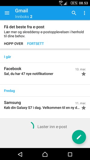 Gmail/Hotmail er klar til bruk