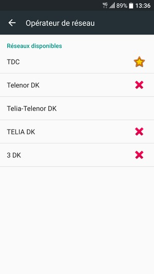 Sélectionnez un opérateur réseau dans la liste