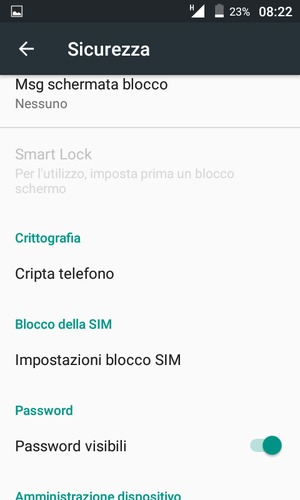 Per cambiare il PIN della scheda SIM, torna al menu Sicurezza e seleziona Impostazioni blocco SIM