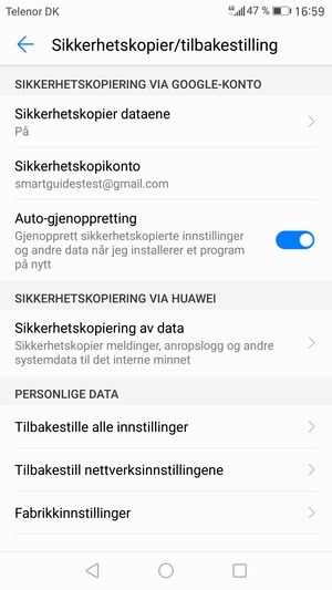 Velg Sikkerhetskopikonto