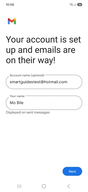 Give your account a name and enter your name. Select Next