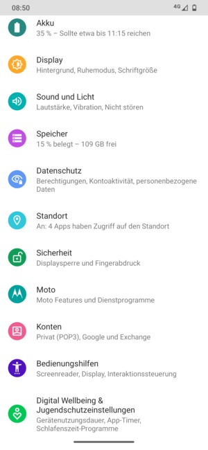 Scrollen Sie und wählen Sie Sicherheit