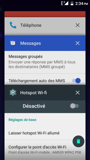 Sélectionnez l'icône Supprimer pour fermer toutes les applis en cours d'exécution