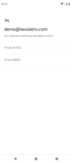 Wählen Sie Privat (POP3) oder Privat (IMAP)