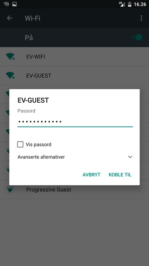 Skriv inn Wi-Fi-passord og velg KOBLE TIL