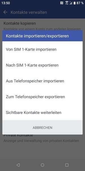 Wählen Sie Von SIM-Karte importieren