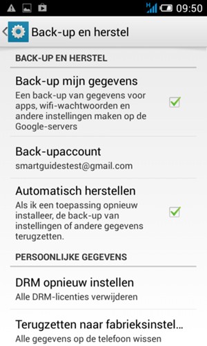 Selecteer Back-upaccount