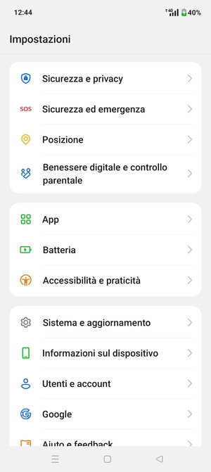 Scorri e seleziona Sicurezza e privacy