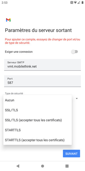 Sélectionnez Aucun puis SUIVANT
