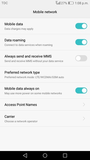 Turn Data roaming on or off
