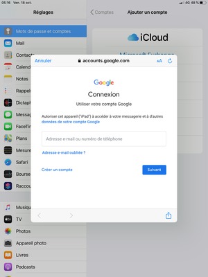 Saisissez votre Adresse e-mail et sélectionnez Suivant