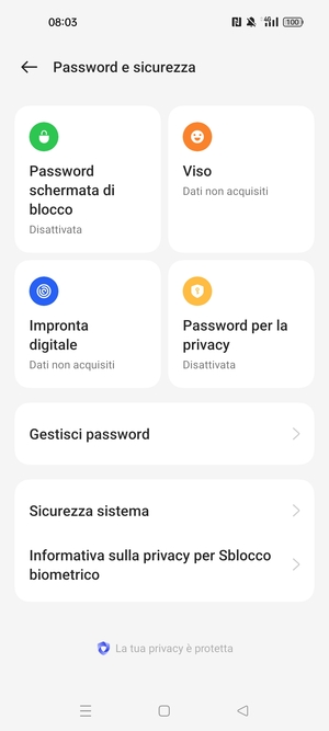 Per attivare il blocco dello schermo, vai al menu Password e sicurezza e seleziona Password schemata di blocco
