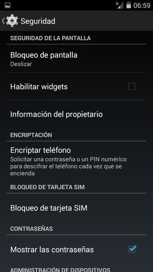 Para cambiar el PIN de la tarjeta SIM, vuelva al menú Seguridad y seleccione Bloqueo de tarjeta SIM