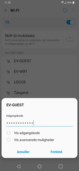 Indtast Wi-Fi adgangskoden og vælg Forbind