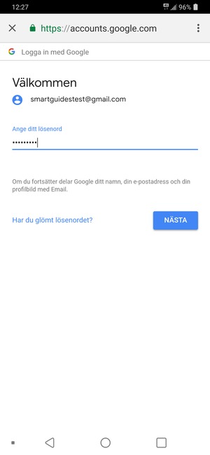Ange ditt lösenord och välj NÄSTA