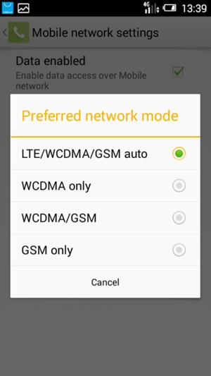 Select 2G only / GSM only to enable 2G