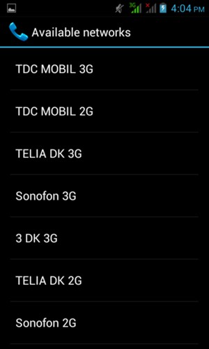 Select a network operator from the list