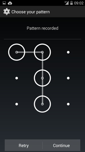 Draw an unlock pattern and select Continue