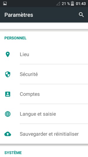 Faites défiler et sélectionnez Sécurité