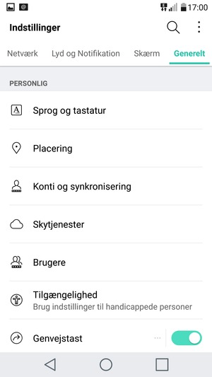 Vælg Konti og synkronisering