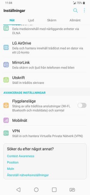 Scrolla till och välj Mobilnät