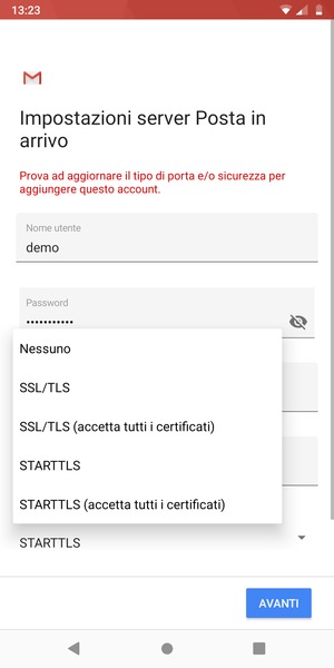 Seleziona Nessuno e AVANTI