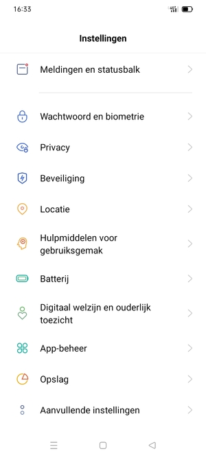 Scroll naar en selecteer Batterij