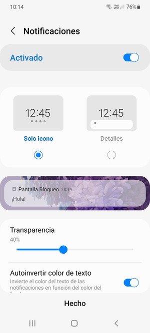 Seleccione la opciones deseada y seleccione Hecho