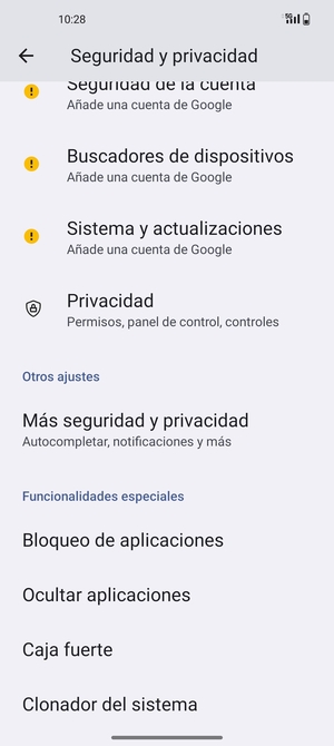 Desplácese y seleccione Más seguridad y privacidad
