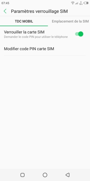 Sélectionnez Modifier code PIN carte SIM