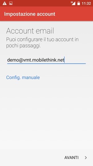 Inserisci il tuo indirizzo email e seleziona AVANTI