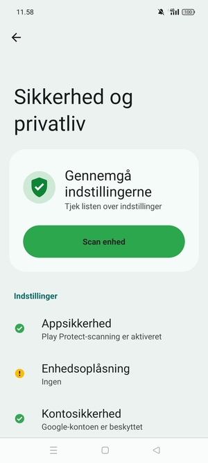 For at aktivere din skærmlås, gå til menuen Sikkerhed og privatliv og vælg Enhedsoplåsning