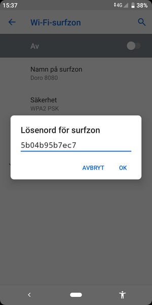 Ange ett lösenord för Wi-Fi-hotspoten, bestående av minst 8 tecken och välj OK