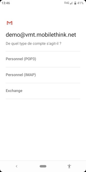 Sélectionnez Personnel (POP3) ou Personnel (IMAP)