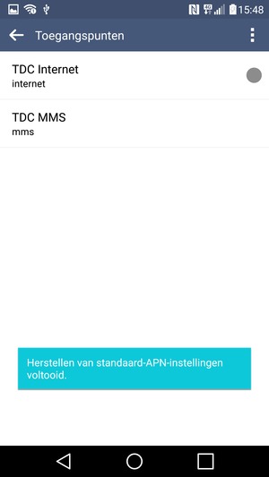 Uw telefoon wordt teruggezet naar standaard internet- en mms-instellingen