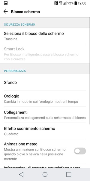 Seleziona Seleziona il blocco dello schermo