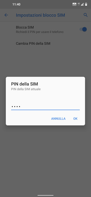 Inserisci PIN della SIM attuale e seleziona OK